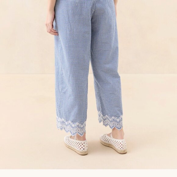 BNWT Loeffler Randal Blake Blue Gingham Emboidered Pant - Picture 4 of 13